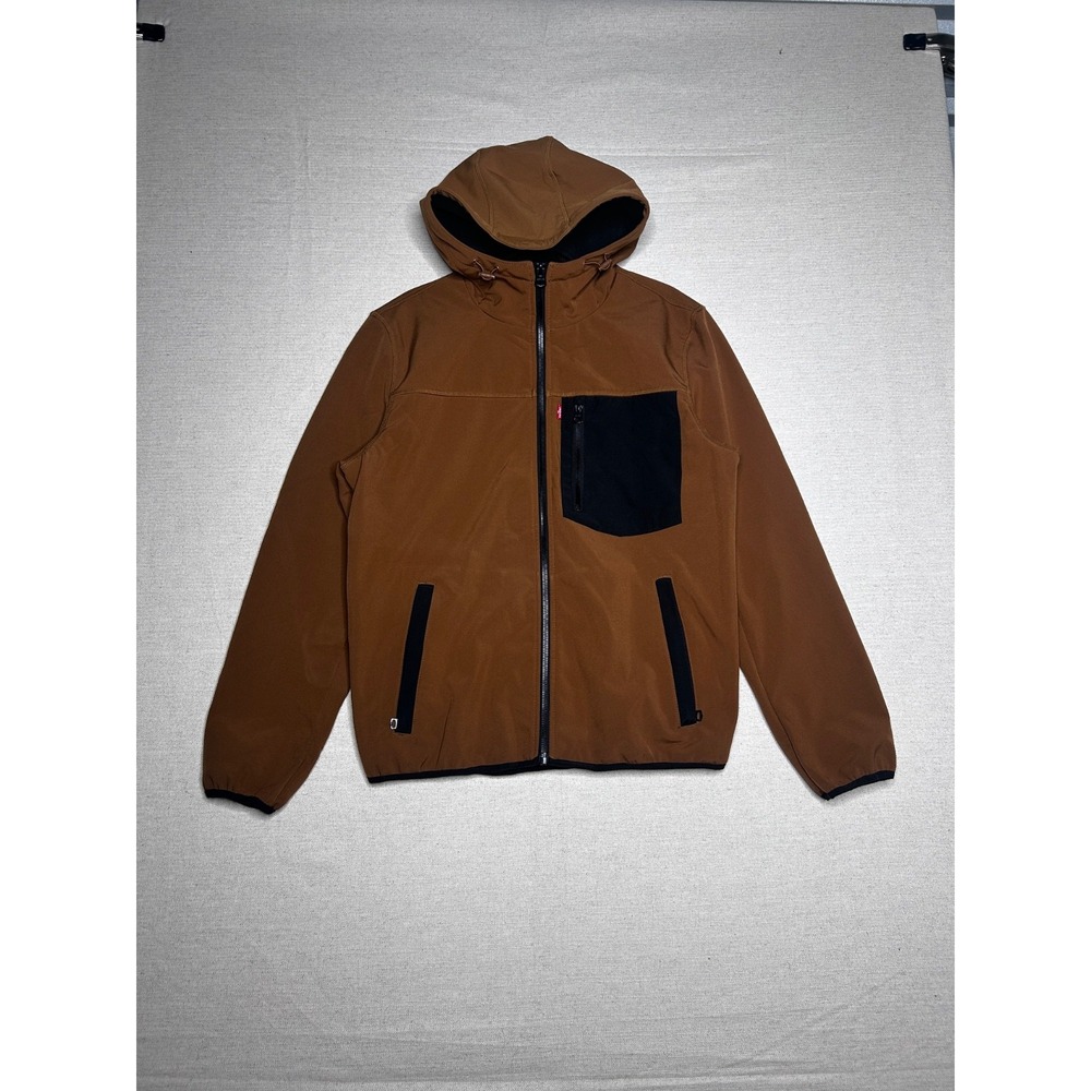 Levi's Hooded Softshell Jacket Men's M Brown Black Full Zip Fleece Lined